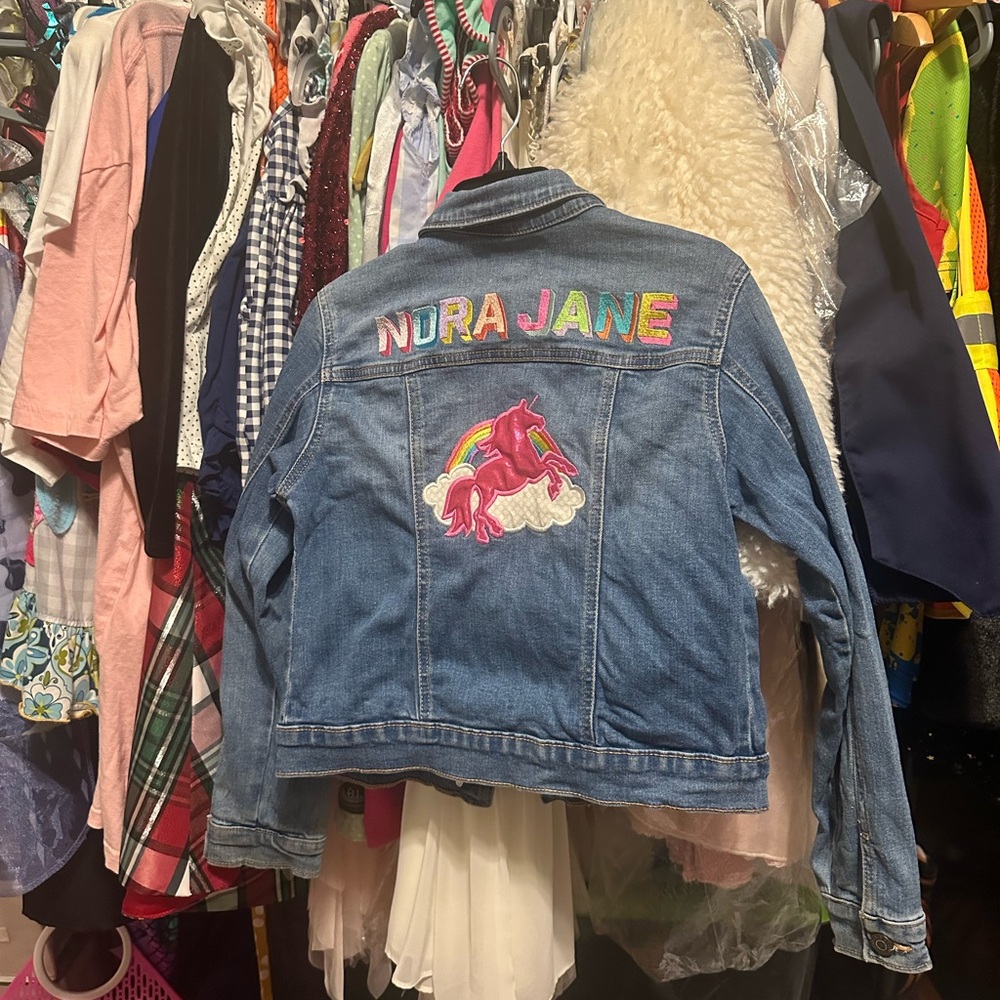 Kids Denim Jacket with Personalized with NORA JANERainbow and Unicorn Embroidery